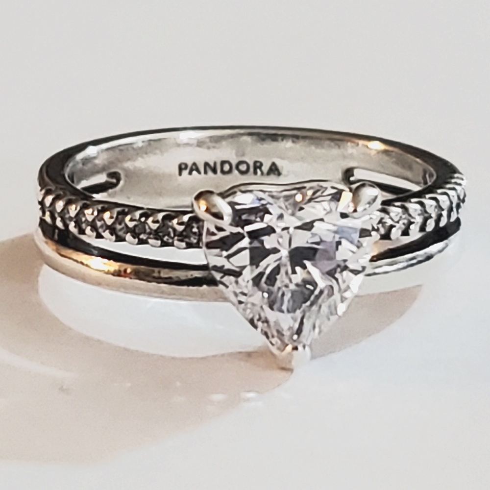 Authentic NEW Pandora Double Band Heart Ring S925ALE CZ - Picture 2 of 10